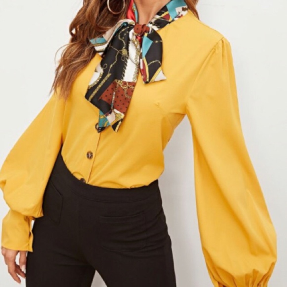 Tie Neck Bishop Sleeve Blouse